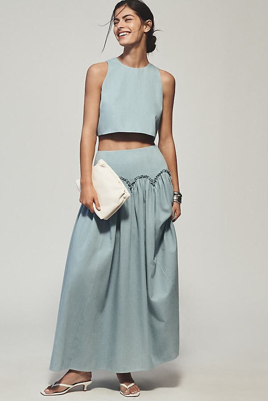 Anthropologie Basque-Waist Cotton Maxi Skirt - S